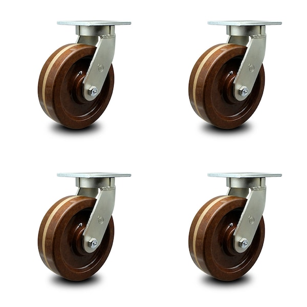 Service Caster 10 Inch Heavy Duty High Temp Phenolic Swivel Caster Set with 2 Swivel Locks SCC SCC-KP92S1030-PHRHT-BSL-2-S-2 - main